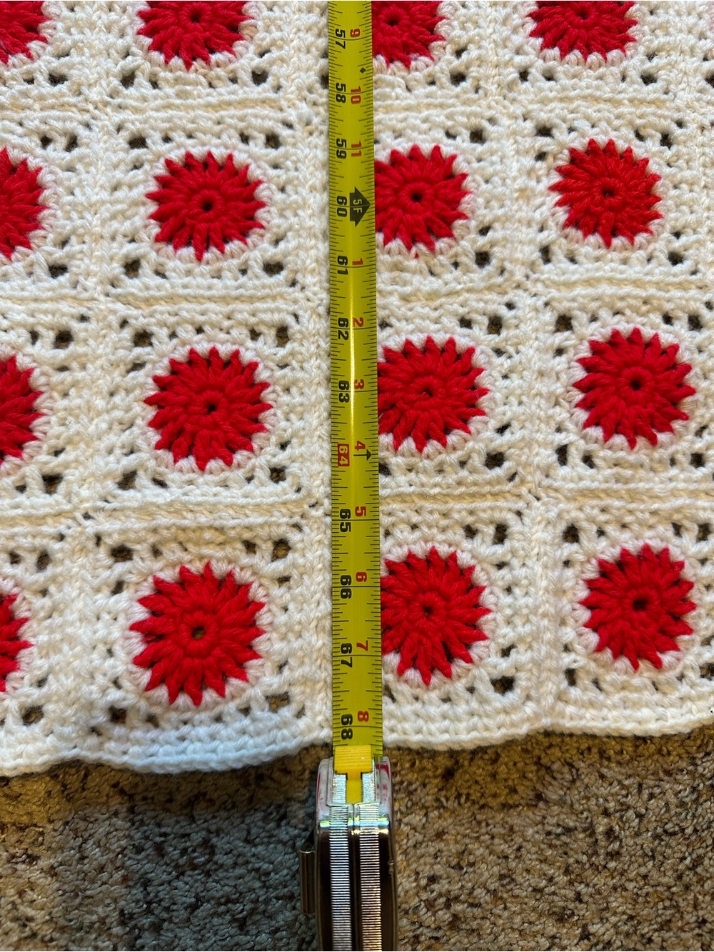 Handmade Granny Square Crochet Afghan Blanket Throw 68” X 48.5” Sunburst Motif - Picture 5 of 7
